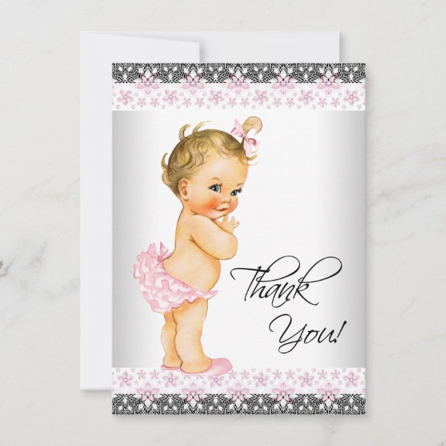 Girls Pink Baby Shower Thank You Card (Front)