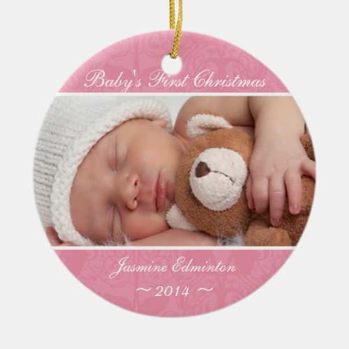 Girls Pink Babys First Christmas Ornament