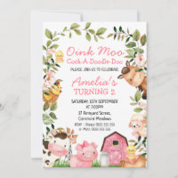 Girls Pink Barn Farm Animals Foliage Birthday 