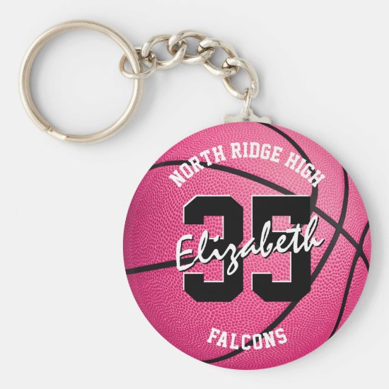 girls' pink basketball keychain w team name