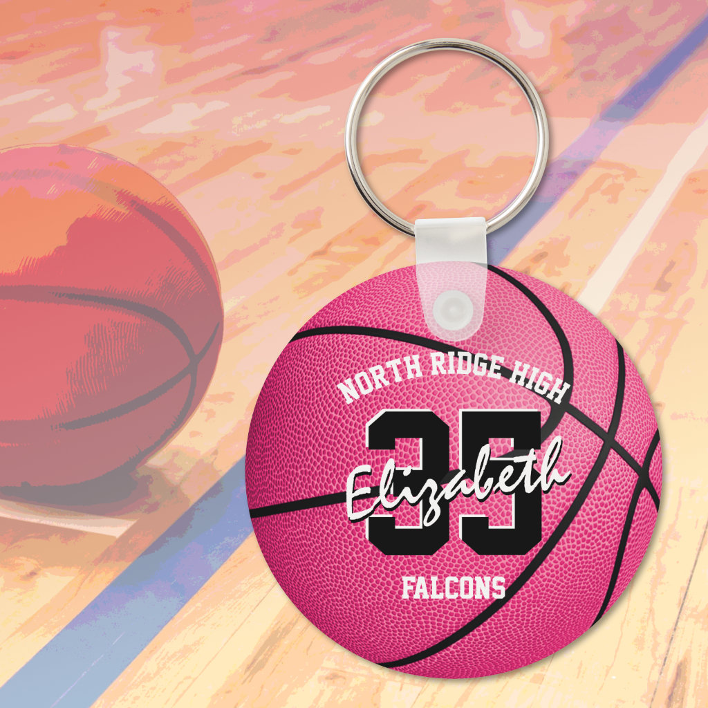 girls' pink basketball keychain w team name