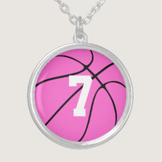 Girls Pink Basketball Player Jersey Number/Initial Silver Plated Necklace