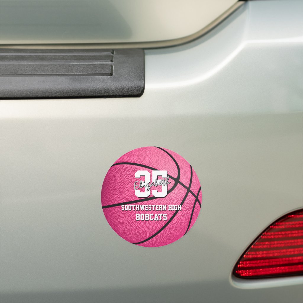 Girl's pink basketball team sports gifts locker or car magnet