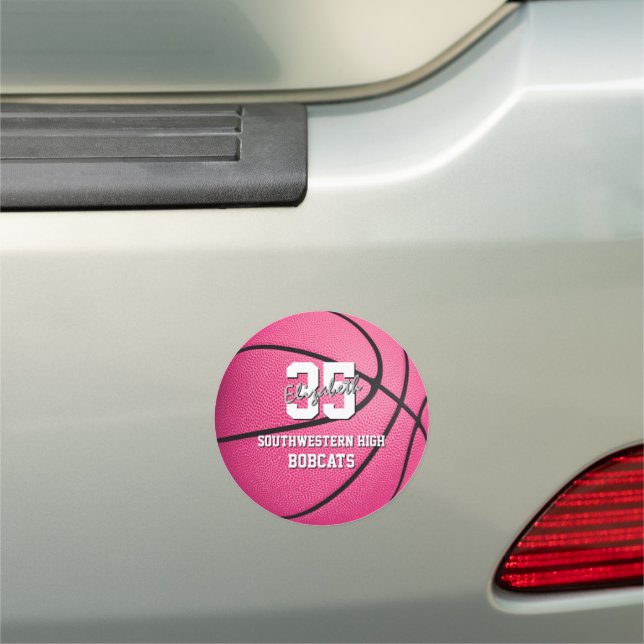 Girl's pink basketball team sports gifts car magnet (In Situ)
