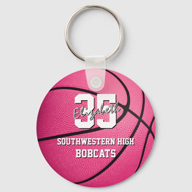 Girl's pink basketball team sports gifts keychain (Front)