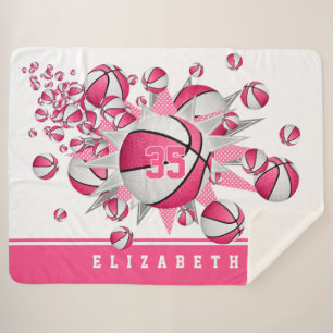 girls pink basketballs stars personalized sherpa blanket