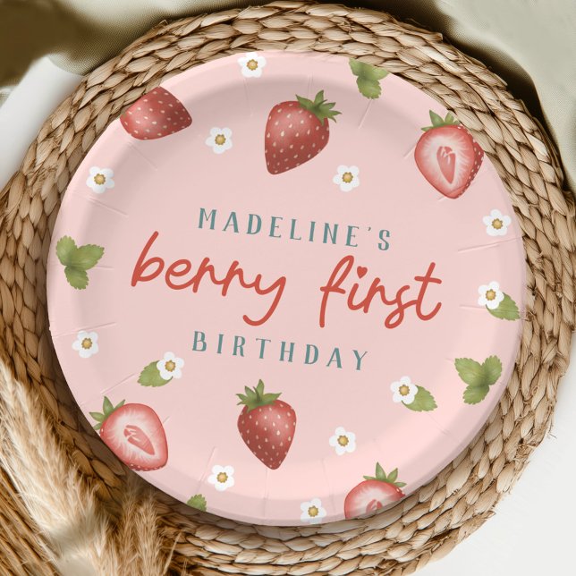 Girls Pink Berry First Summer Kids 1st Birthday Paper Plates (Creator Uploaded)