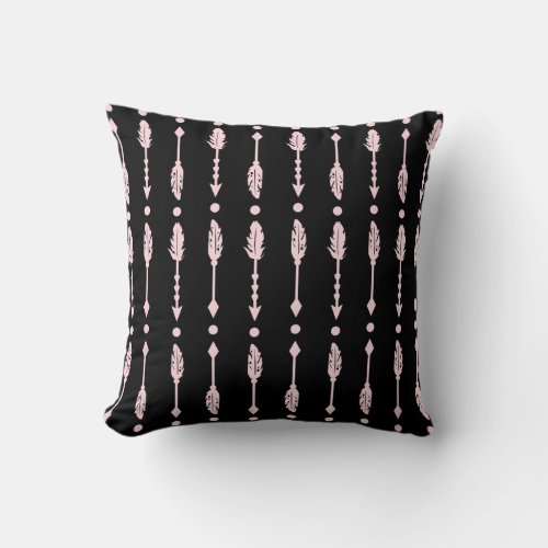 Girls Pink  Black Arrows Boho Chic Bedroom Decor Throw Pillow