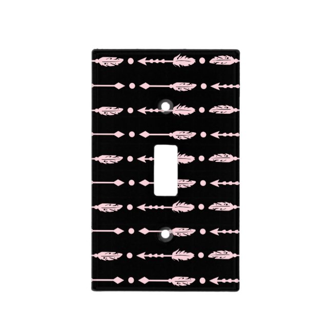 Girls Pink & Black Arrows Boho Chic Light Switch Cover (Front)