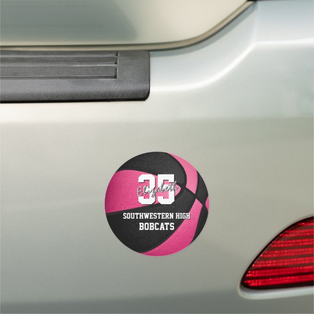 girls pink black basketball custom team name car magnet (In Situ)