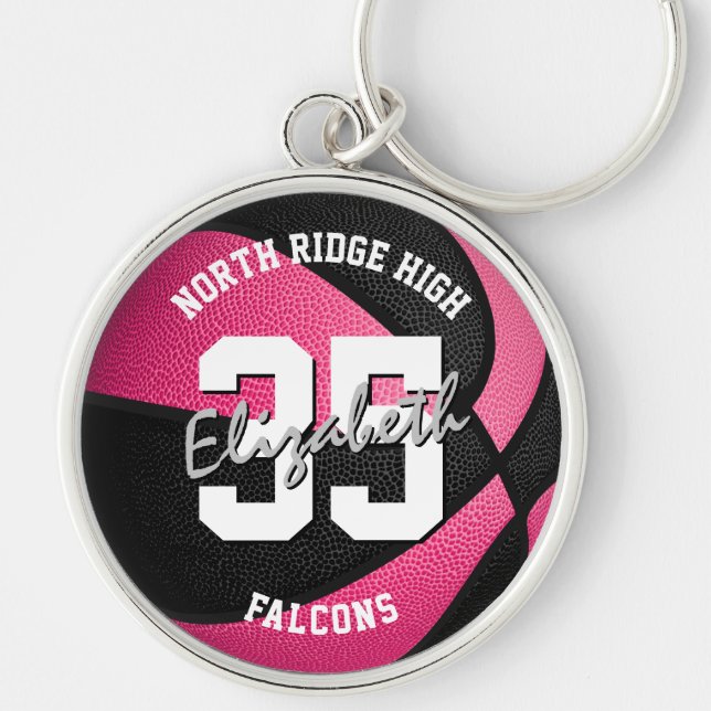 girls pink black basketball keychain w team name (Front)