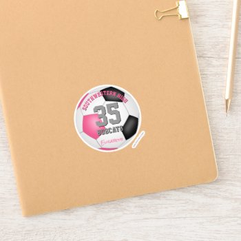 Girl's Pink Black Personalized Soccer Sticker by katz_d_zynes at Zazzle