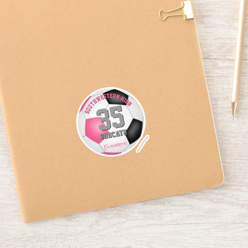 Girls pink black personalized soccer sticker