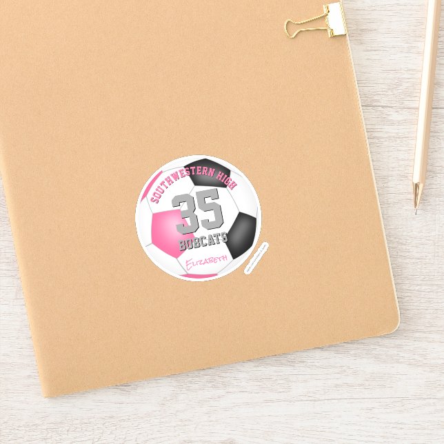 Girl's pink black personalized soccer sticker (Notebook)