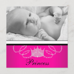 Girls Pink Black Princess Birth Announcements