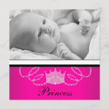 Girls Pink Black Princess Birth Announcements by BabyCentral at Zazzle