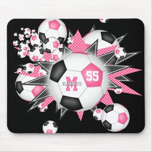 girls pink black white soccer ball blowout mouse pad