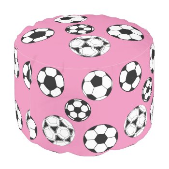 Girls Pink Black White Soccer Football Party Pouf by mensgifts at Zazzle