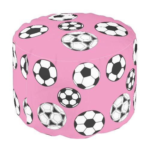 Girls pink black white soccer football party pouf