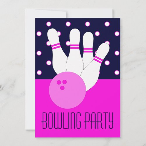 Girls Pink  Blue Bowling Party Invitation