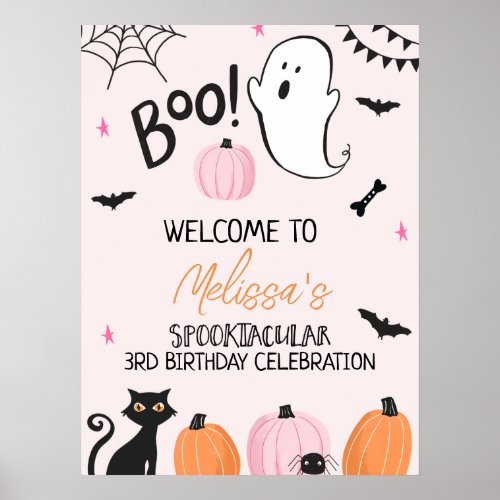 Girls Pink Boo Halloween Birthday Welcome Sign
