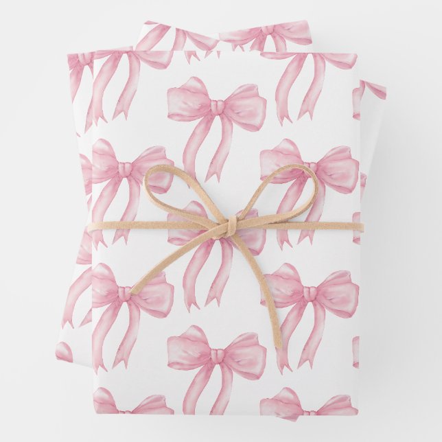 Girls Pink Bow Coquette Baby Shower Birthday Wrapping Paper Sheets (In situ)
