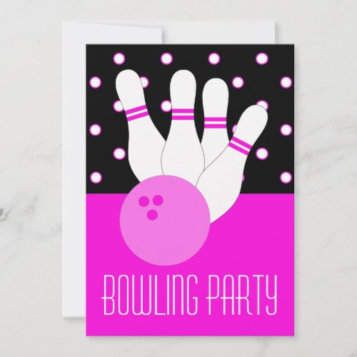 Girls Pink Bowling Party Invitation