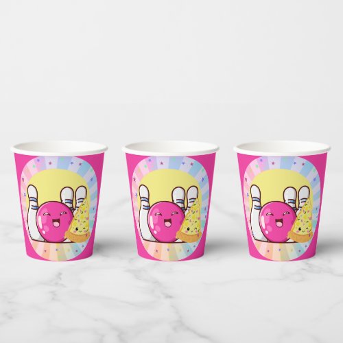 Girls Pink Bowling Party Tie Dye Paper Cups