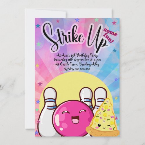 Girls Pink Bowling Tie Dye Party Invitation