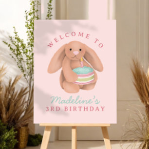 Girls Pink Bunny Cake Birthday Welcome Sign