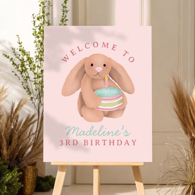 Girls Pink Bunny Cake Birthday Welcome Sign (Creator Uploaded)