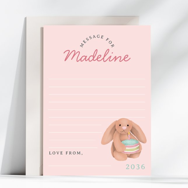 Girls Pink Bunny First Birthday Time Capsule Cards (Creator Uploaded)