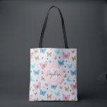 Girls Pink Butterfly Monogram Cute Kids Tote Bag<br><div class="desc">This cute and whimsical custom kids tote bag design features a pink butterfly pattern on the front and back,  with colorful butterflies and flowers. There is also space for you to add your girls name and monogram in a beautiful font. The perfect girly magical gift for any butterfly lover.</div>