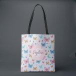 Girls Pink Butterfly Monogram Cute Kids Tote Bag<br><div class="desc">This cute and whimsical custom kids tote bag design features a pink butterfly pattern on the front and back,  with colorful butterflies and flowers. There is also space for you to add your girls name and monogram in a beautiful font. The perfect girly magical gift for any butterfly lover.</div>