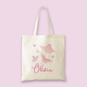 Girls Pink Butterfly Personalised Tote Bag