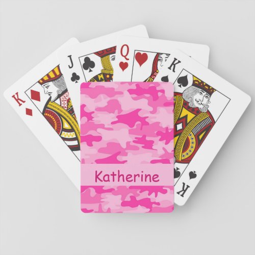 Girls Pink Camo Camouflage Name Personalized Poker Cards