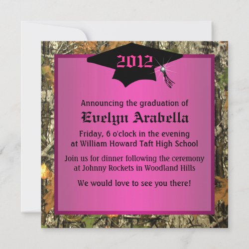 Girl's Pink Camo Graduation In Announcements