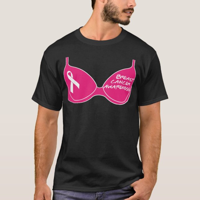 Girls Pink Cancer Womens Bra PushUp Breast Support T-Shirt (Front)