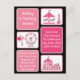 Girls Pink Carnival Party Invitations