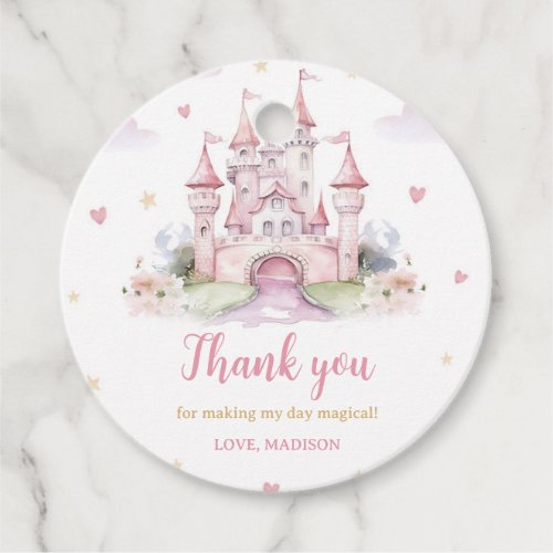 Girls Pink Castle Princess Birthday Thank you Favor Tags