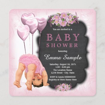 Girls Pink Chalkboard Bottoms Up Baby Shower Invitation by The_Vintage_Boutique at Zazzle