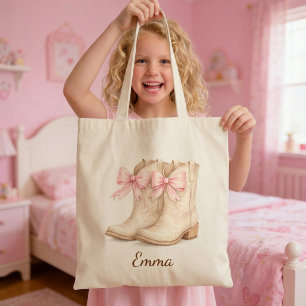 Girls Pink Cowgirl Boots Personalized Nam Tote Bag
