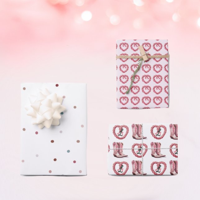 Girls Pink Cowgirl Monogram Wrapping Paper Sheets (Creator Uploaded)