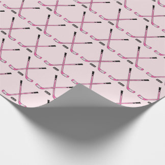 Girls Pink Crossed Hockey Sticks and Puck Wrapping Paper
