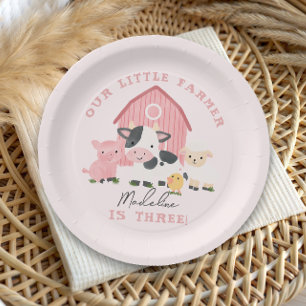 Girls Pink Cute Farm Animal Birthday Paper Plates