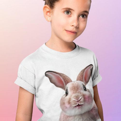 Girls Pink Cute Funny Bunny Rabbit T_Shirt