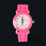 Girls Pink Cute Gray Tabby Cat & Name Kids Watch<br><div class="desc">This cute trendy kids watch features a cute gray stripy tabby cat cartoon and a pink background, with space to personalise the design with your girls name. With clear, easily readable numbers, this 'first' watch is great for kids or toddlers just starting out on learning the time. The perfect kitty...</div>