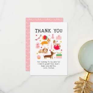 Girls Pink Cute Party Dogs Birthday Thank You Card