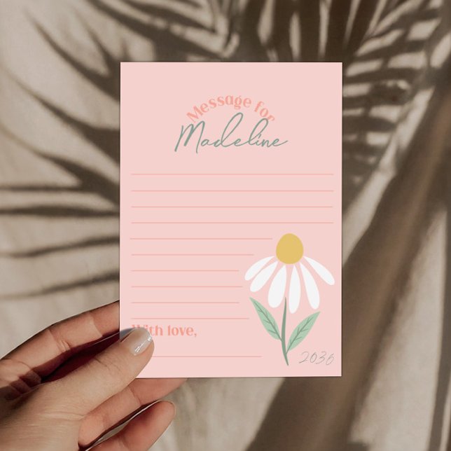 Girls Pink Daisy First Birthday Time Capsule Cards (Creator Uploaded)