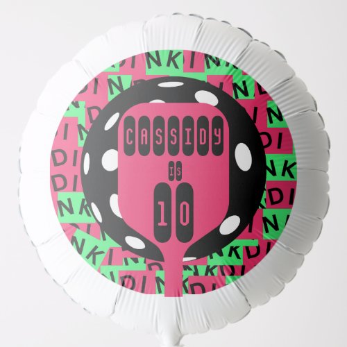 Girls pink dink pickleball birthday balloon